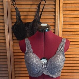 Smart & Sexy Elegant 36D Lot of 2 Bras Black & Gray Underwire Lace Unlined NWOT